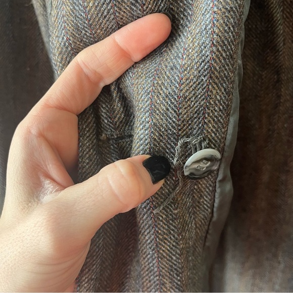 Vintage Dark Academia Herringbone Wool Blazer Skirt Suit Set 7/8 Made in Romania - Picture 4 of 16